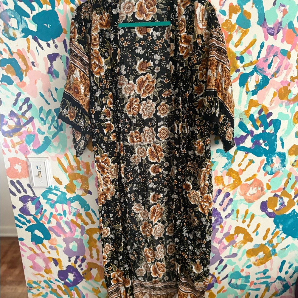 Floral Black and Brown Women's Robe